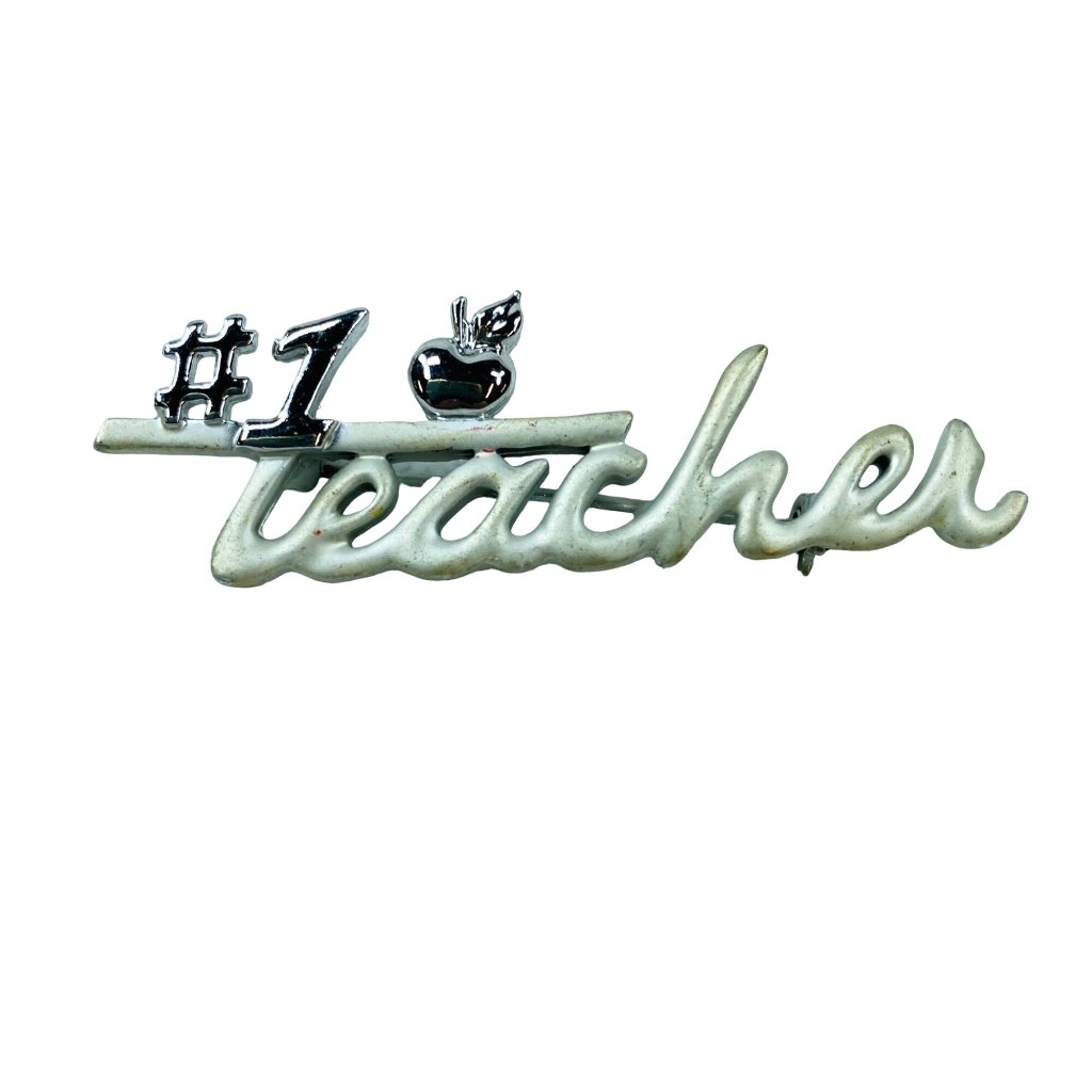 Ajc Vintage Pin Brooch 1 Teacher Silver Color Gift For Teacher School Apple 16$